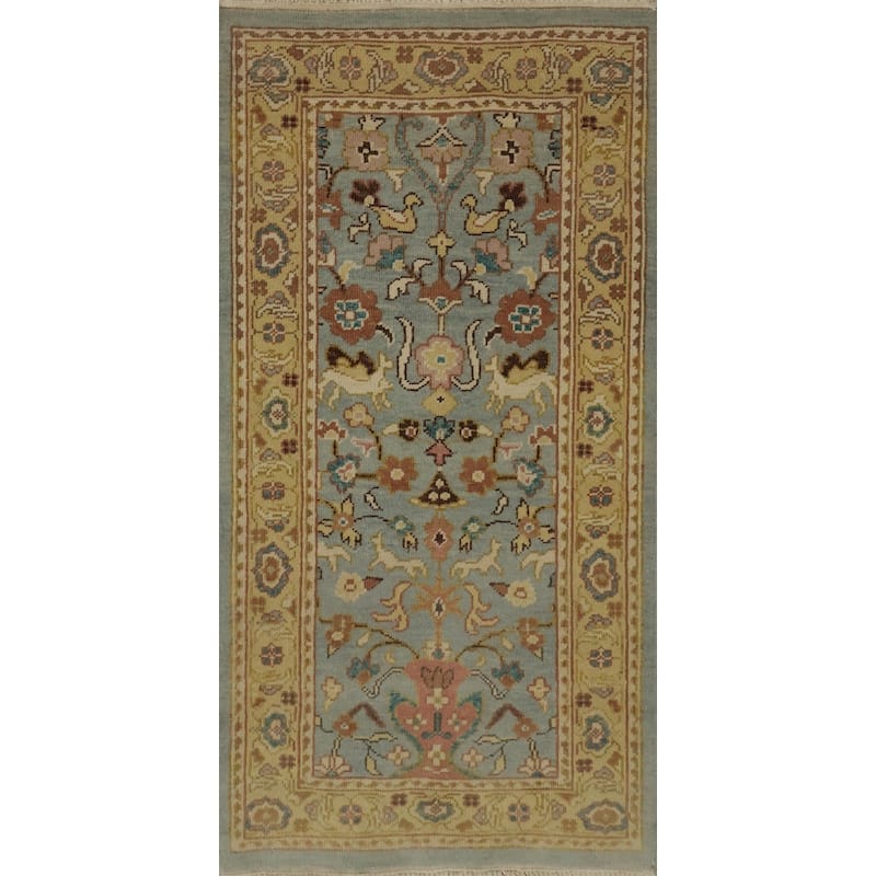 Hand Knotted Oriental 100% Wool Carpet Traditional Floral Navy Blue & Blues Ziegler Area Rug - 4' 0'' X 2' 0''