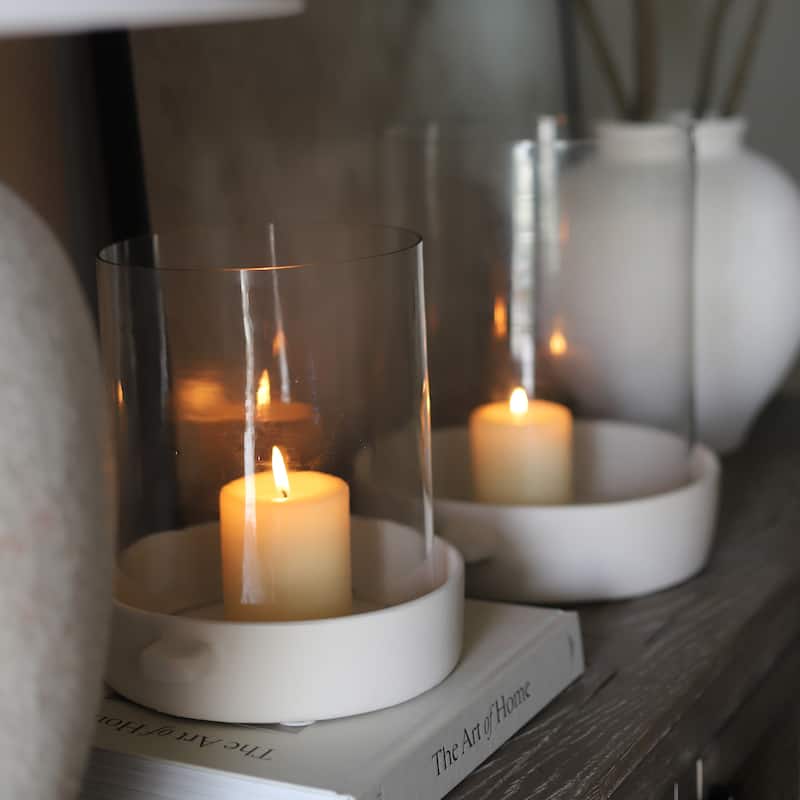 Pottery Glass Pillar Candle Holder Terracotta Base Cylindrical Form