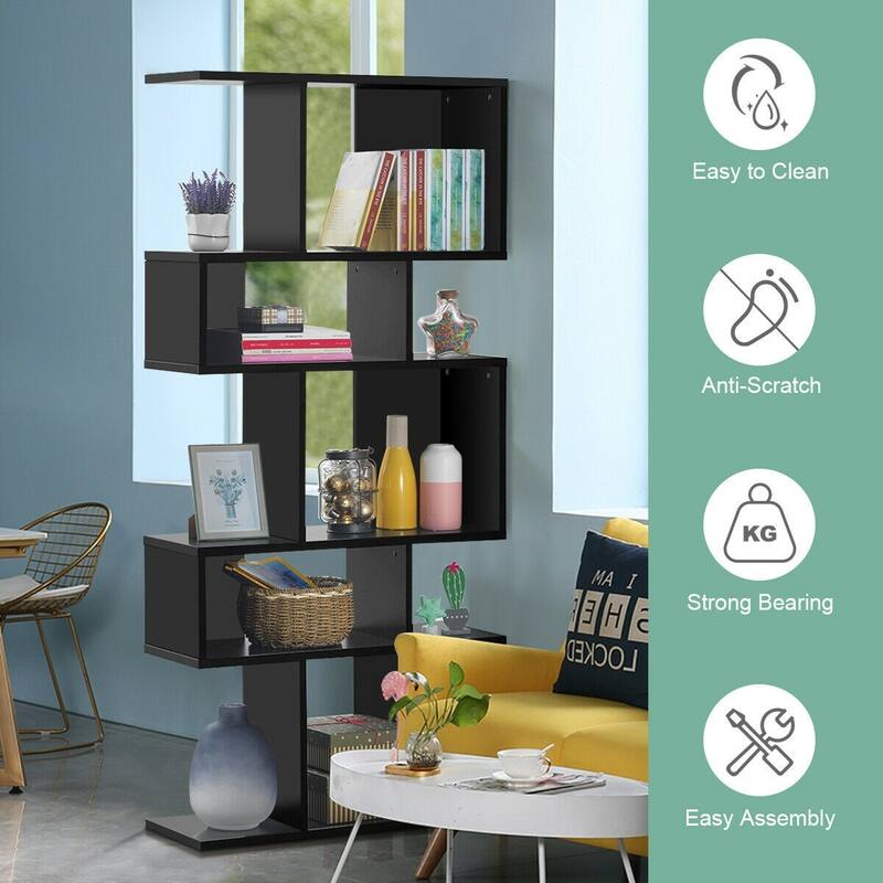 Stylish 5-Tier Geometric Wood Bookshelf - 31" x 11" x 70" (L x W x H)