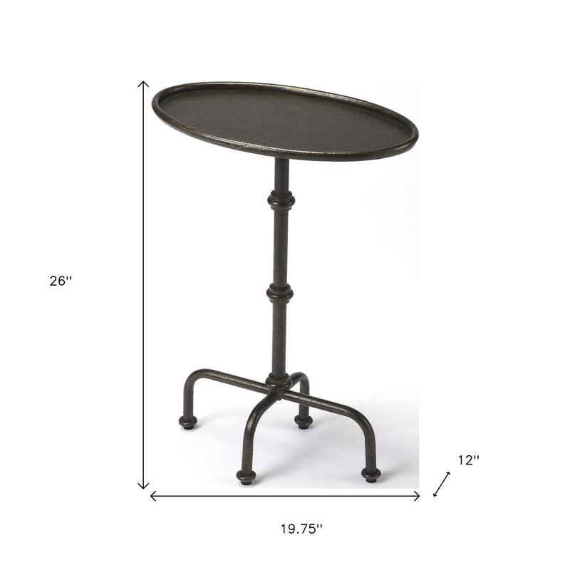 HomeRoots 26" Gray Aluminum Oval Pedestal End Table - 19.75 in. x 26.00 in. x 12.00 in.