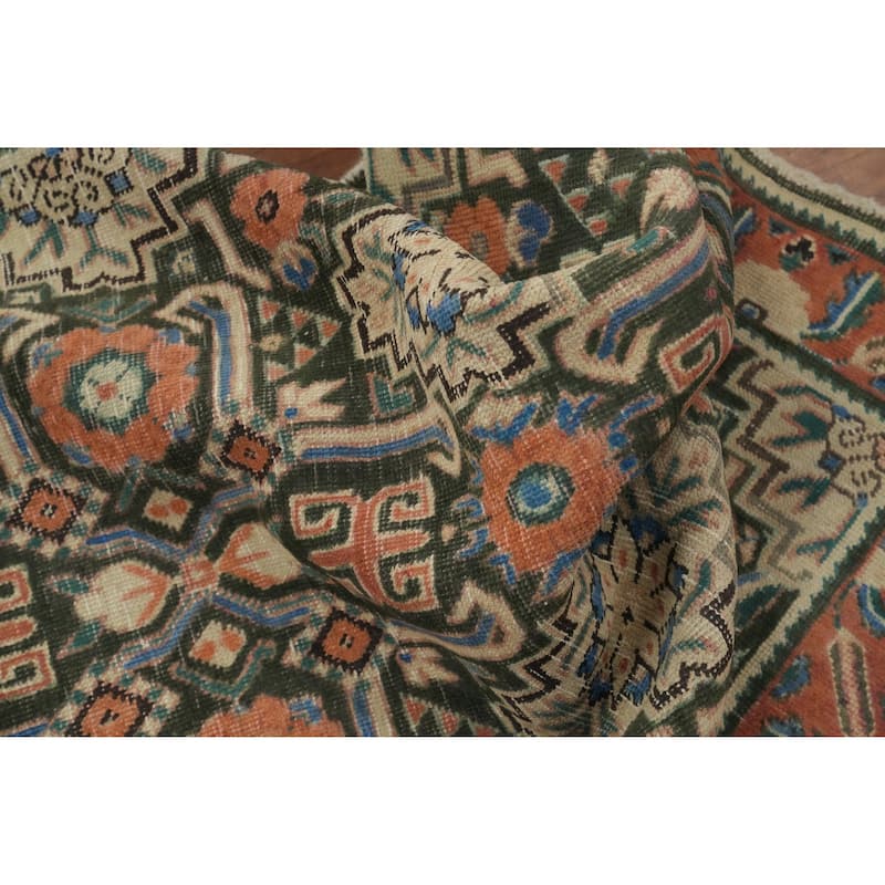 Hand Knotted Oriental 100% Wool Carpet Traditional Geometric Green Heriz Area Rug - 4' 8'' X 3' 2''