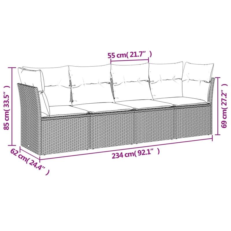 vidaXL Patio Sofa Set Beige PE rattan, powder-coated steel, polyester - 24.4 x 92.1 x 27.2