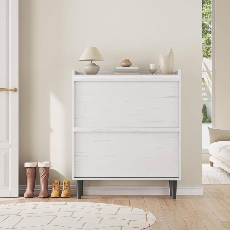 Narrow Shoe Cabinet Organizer with 2 Flip Drawers for Entryway, Hallway, Living Room