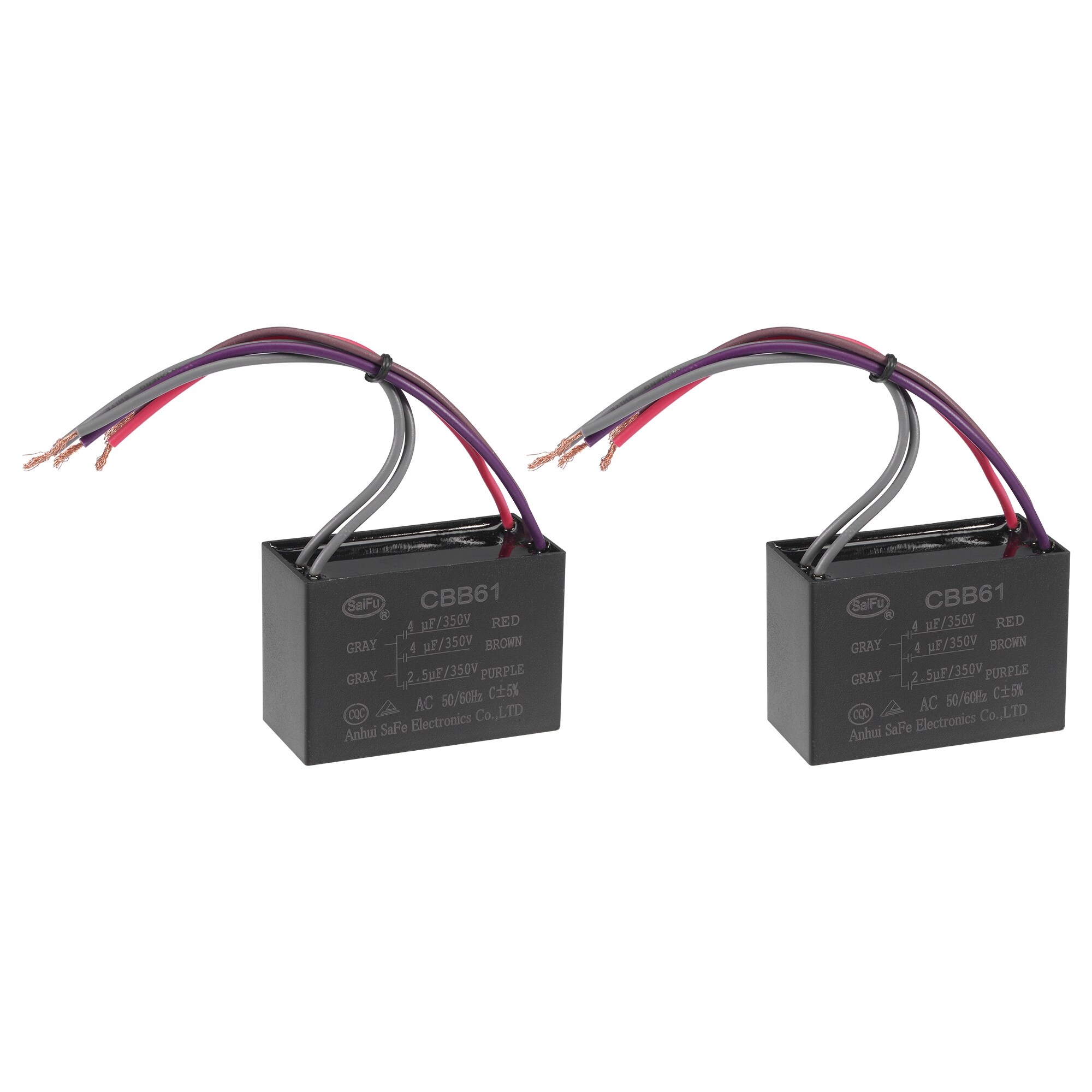 Metallized Film Ceiling Fan Capacitor CBB61 4/4/2.5uF 350V AC 5 Wires 2Pcs - Gray,Purple,Brown,Red,Black
