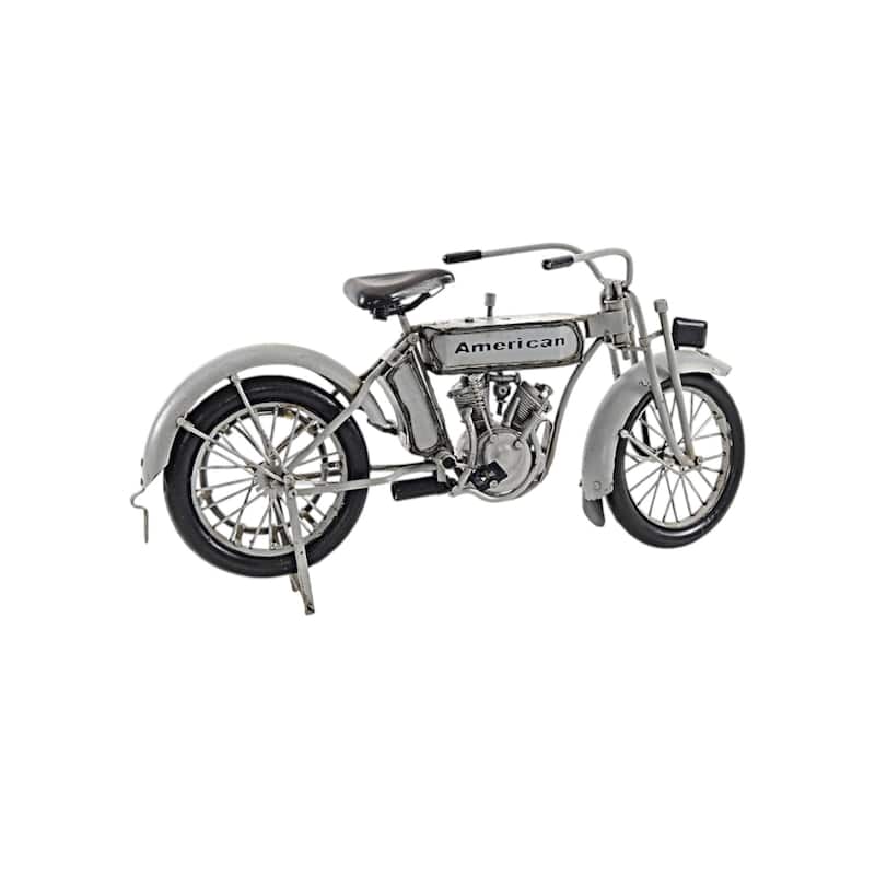 HomeRoots 6" White Metal Hand Painted Model Motorcycle Tabletop Sculpture - 12' X '6' X '3.5