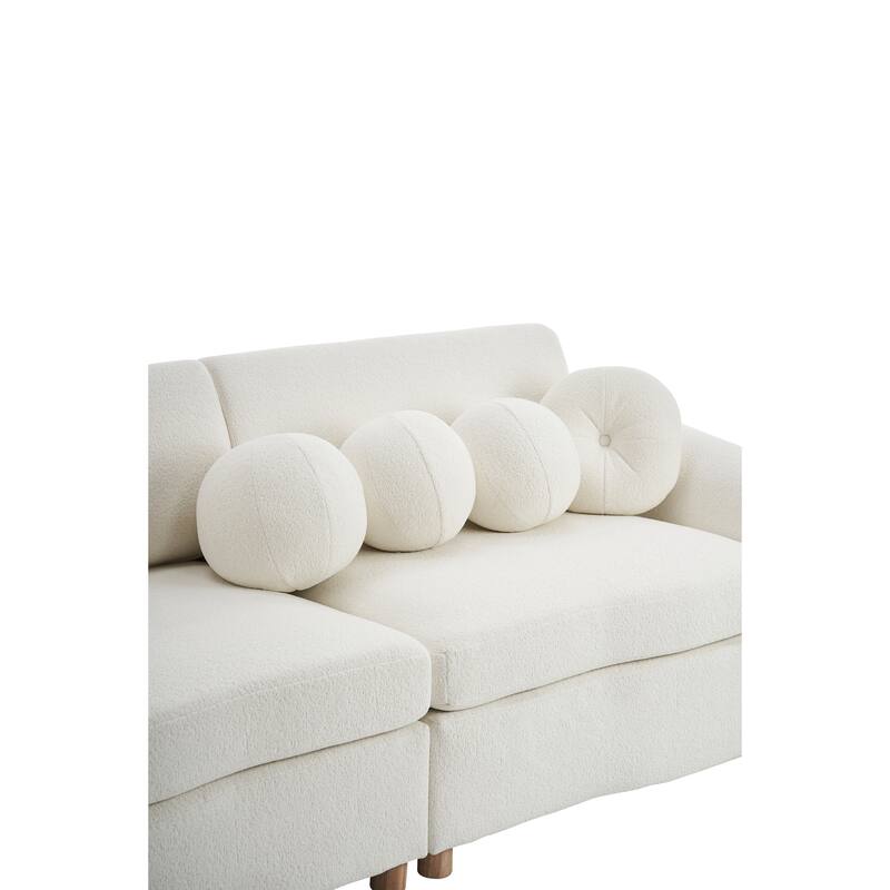 Modern Tufted Chenille Loveseat, Futon Sectional Love Seat Couch, Upholstered Sofa with 2 Pillows & 3 Lumbar Pillows