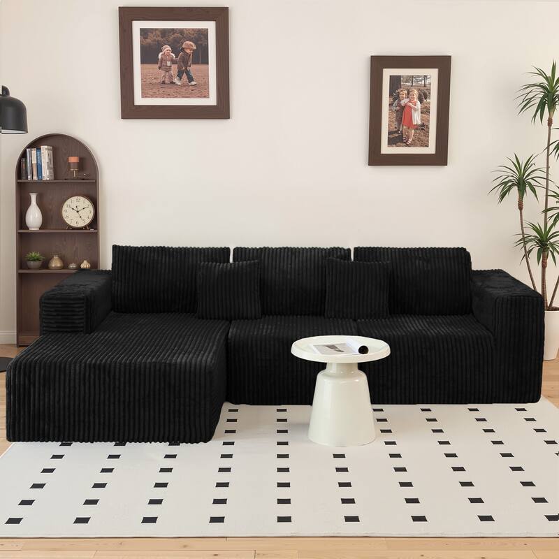 Modular Sectional Sofa with L-Shape Chaise, Full-Compressed Boneless Cloud Sofa, Corduroy Upholstered 3 Seater Sofa