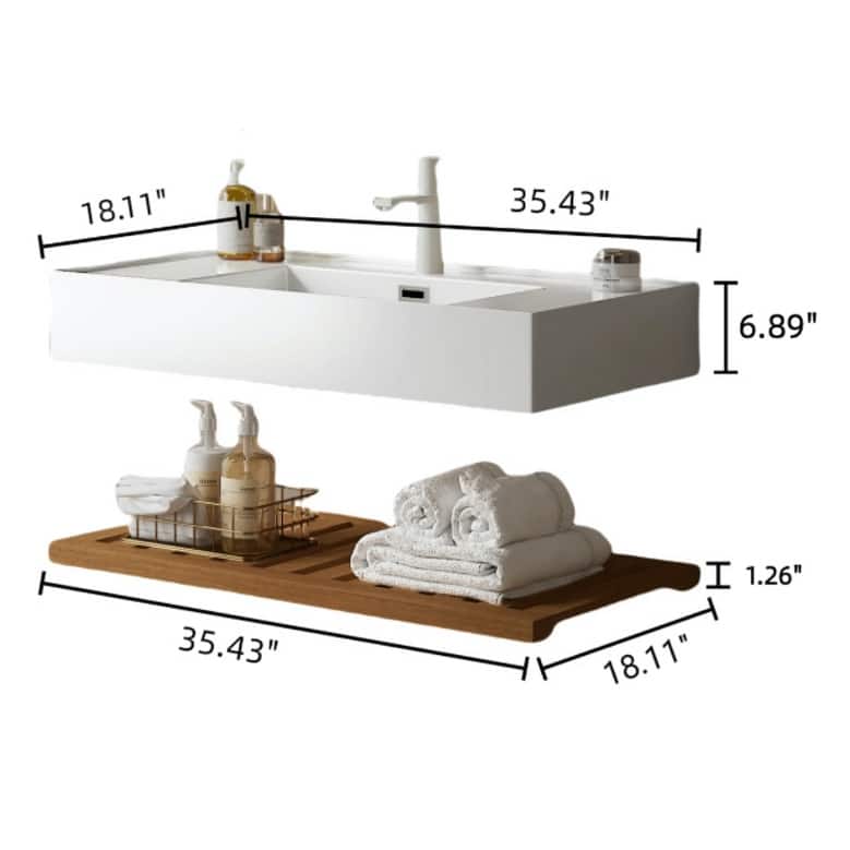 GDFStudio - Lede 30" Bathroom Vanity with Acrylic Integrated Basin, Striped Shelves Layer & Woodgrain Finish, WITHOUT Faucet