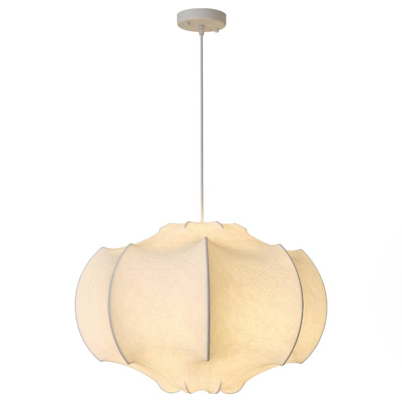 24" Farmhouse White Silk Fabric 3-Light Chandelier Pendant Light for Dining Room