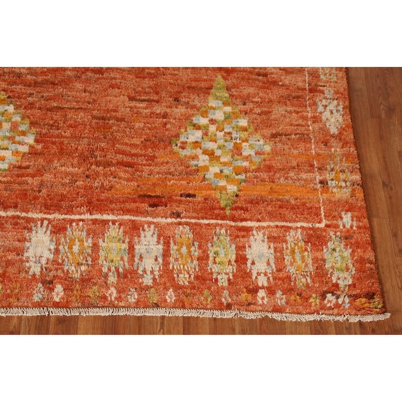 Orange Moroccan Oriental Rug Handmade Tribal Wool Carpet - 6'8" x 9'6"