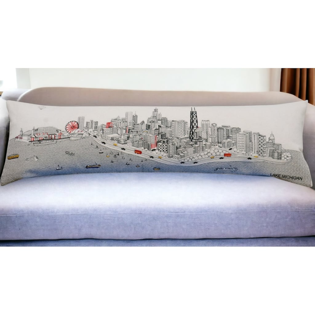 46" White Chicago Daylight Skyline Lumbar Decorative Pillow