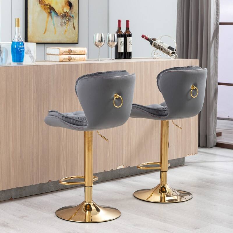 Modern Chrome and Velvet Bar Stool Set of 2 - Swivel & Height Adjustable