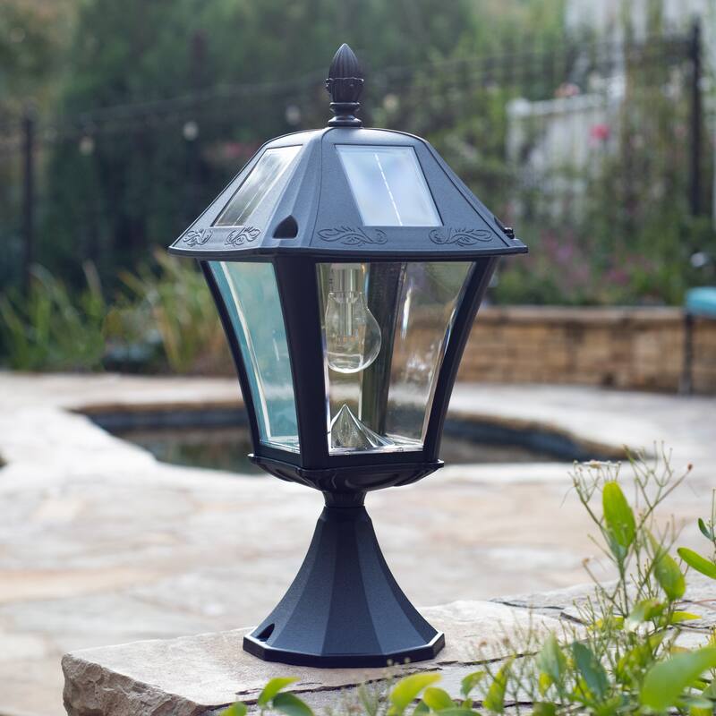 Baytown II Bulb Black Solar 3' Fitter Post Light with Pier and Wall - N/A