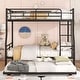 preview thumbnail 3 of 7, Black Full XL Over Queen Metal Bunk Bed with Trundle and Full-Length Guardrail, Convertible to Two Beds
