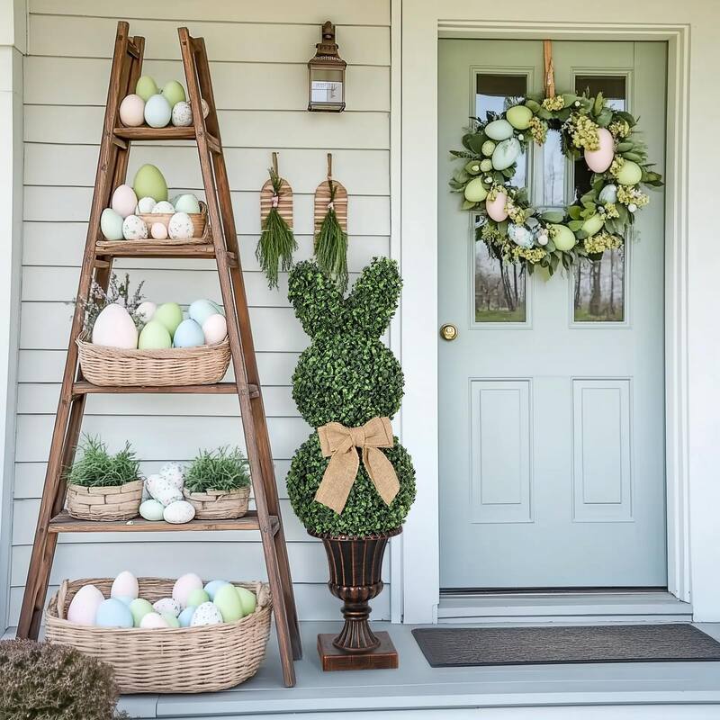 39"/3.25' Artificial Bunny Shaped Topiary Tree With Classic Planter Pot Rabbit Bowknot Faux