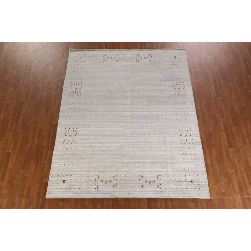 Hand Knotted Oriental 100% Wool Carpet Tribal Tribal Beige & Ivories Gabbeh Area Rug - 9' 10'' X 7' 9''