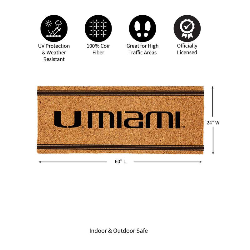 University of Miami Monochrome Indoor/Outdoor Coir Door Mat