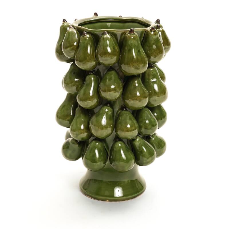 Green Ceramic Modern Pears 12.4-Inch Tall Vase
