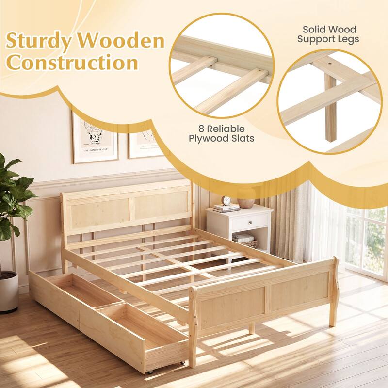 Costway Twin Size Bed Frame with 2 Storage Drawers Wood Platform Bed