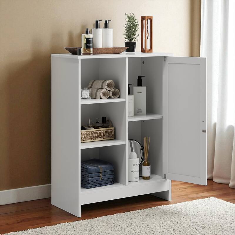 23.62" Freestanding Bathroom Storage Cabinet with 1 Cabinet, 3 Open Shelves, Adjustable Shelves