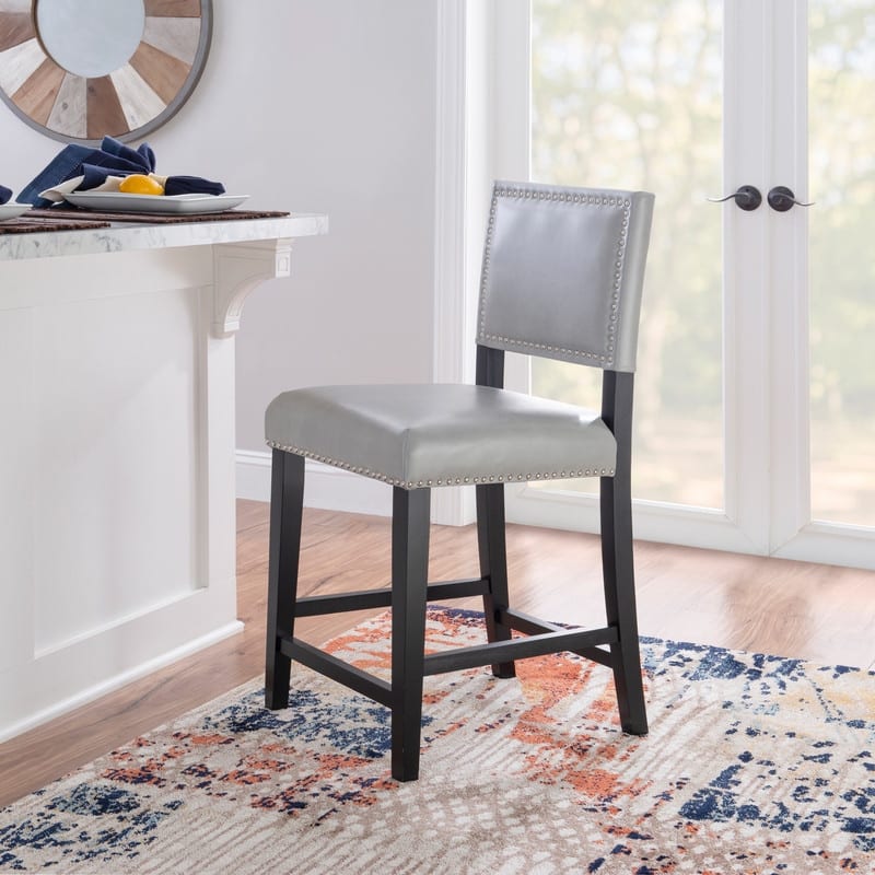 Garrett Faux Leather Dove Grey 24-inch Counter Stool