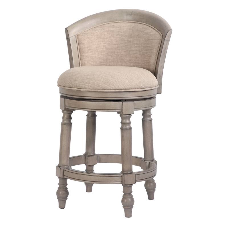 Emily Wood Upholstered Barrel-Back Bar Stool with Swivel Seat