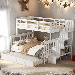 Space-Efficient Multifunctional Twin-over-Full Bunk Bed with Twin size Trundle,Storage