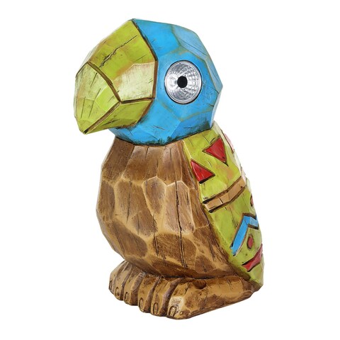 Exhart Solar Blue Tiki Parrot Garden Statue with LED Eyes, 8 by 10 Inches