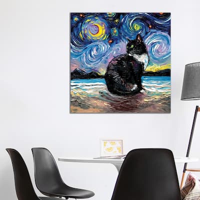 iCanvas "Green Eyed Tuxedo Cat Night" by Aja Trier Canvas Print