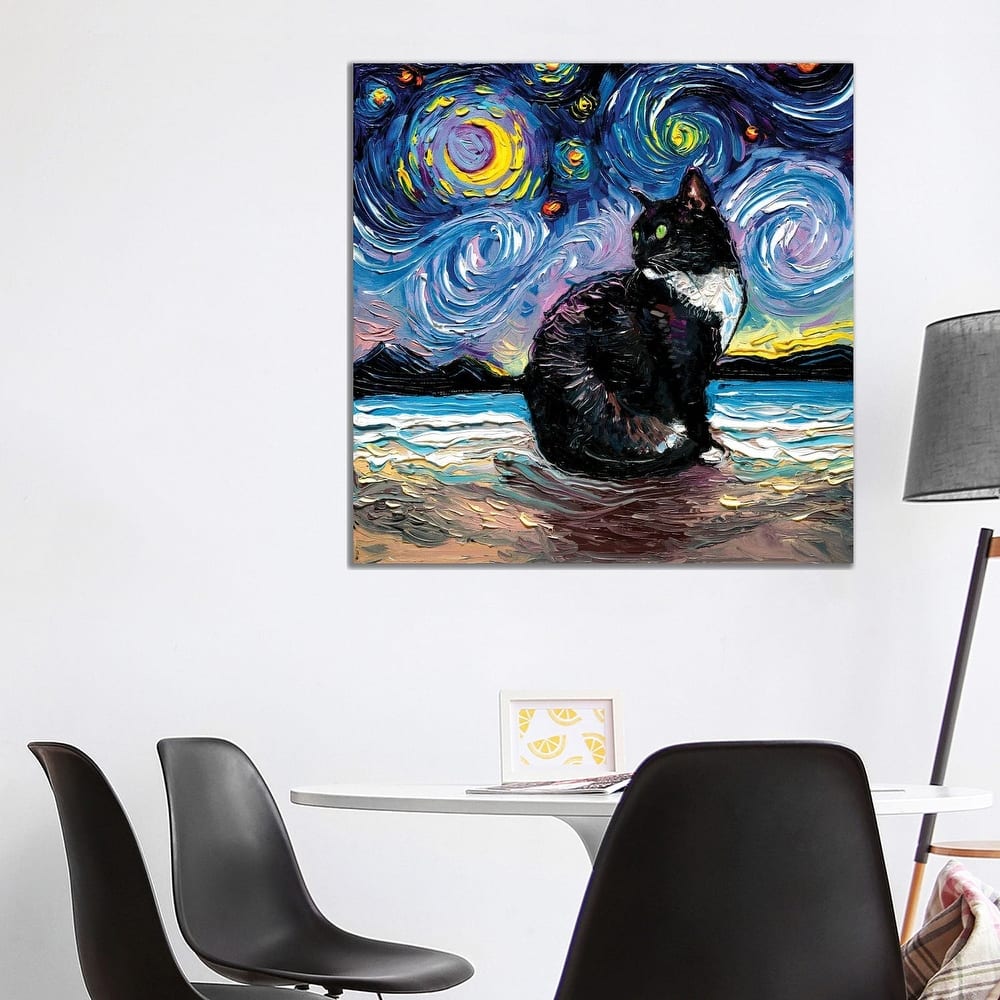 iCanvas "Green Eyed Tuxedo Cat Night" by Aja Trier Canvas Print