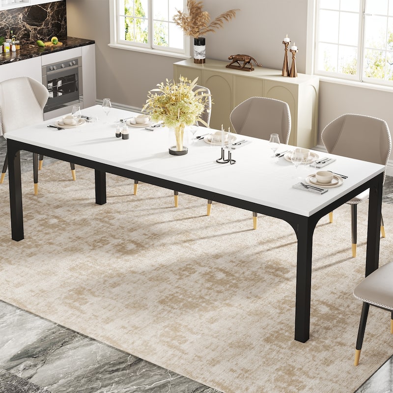 78.7-inch Long Kitchen Dining Table for 6-8 - White+Black