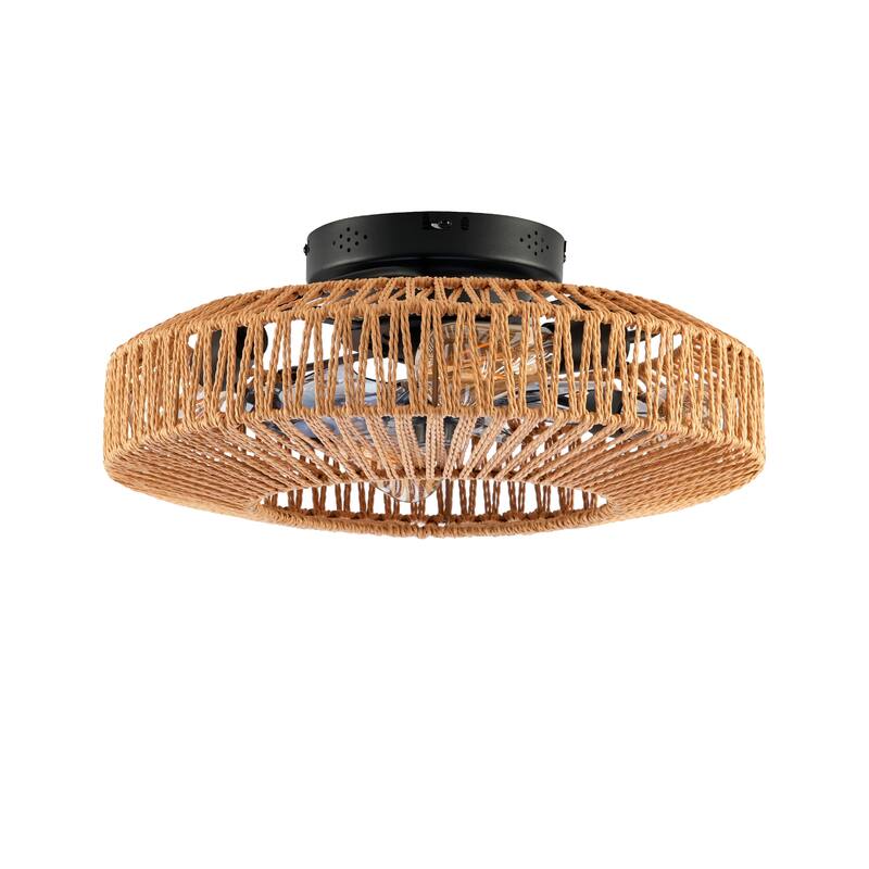 20" Rope Caged Ceiling Fans with Remote, Flush Mount Ceiling Fan with Light, Low Profile Chandelier 6 Speed DC Motor