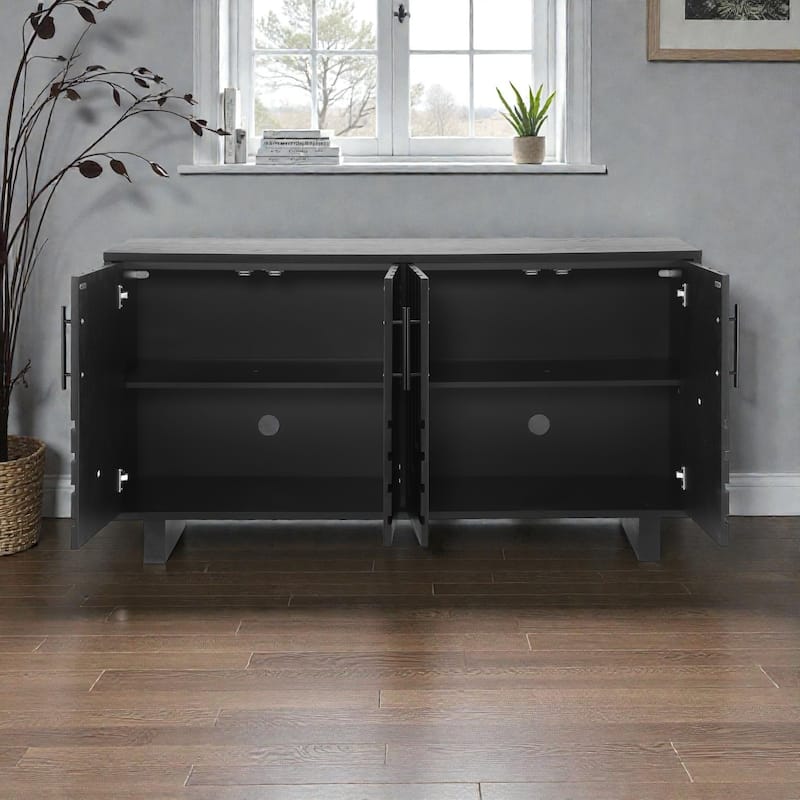 59'' Modern Black Sideboard Buffet Cabinet with 4 Doors, MDF & Ash Veneer Storage Console with Metal Handles