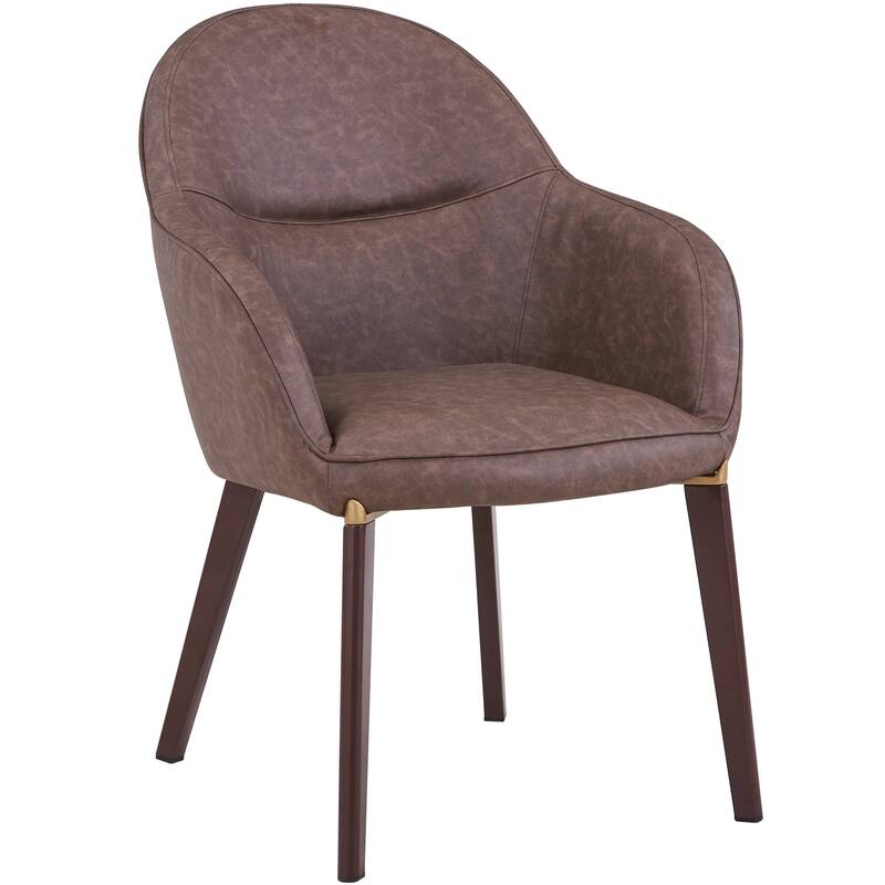 Elias Dining Chair Upholstered in Leather Velvet and Powder Coated Legs - Brown