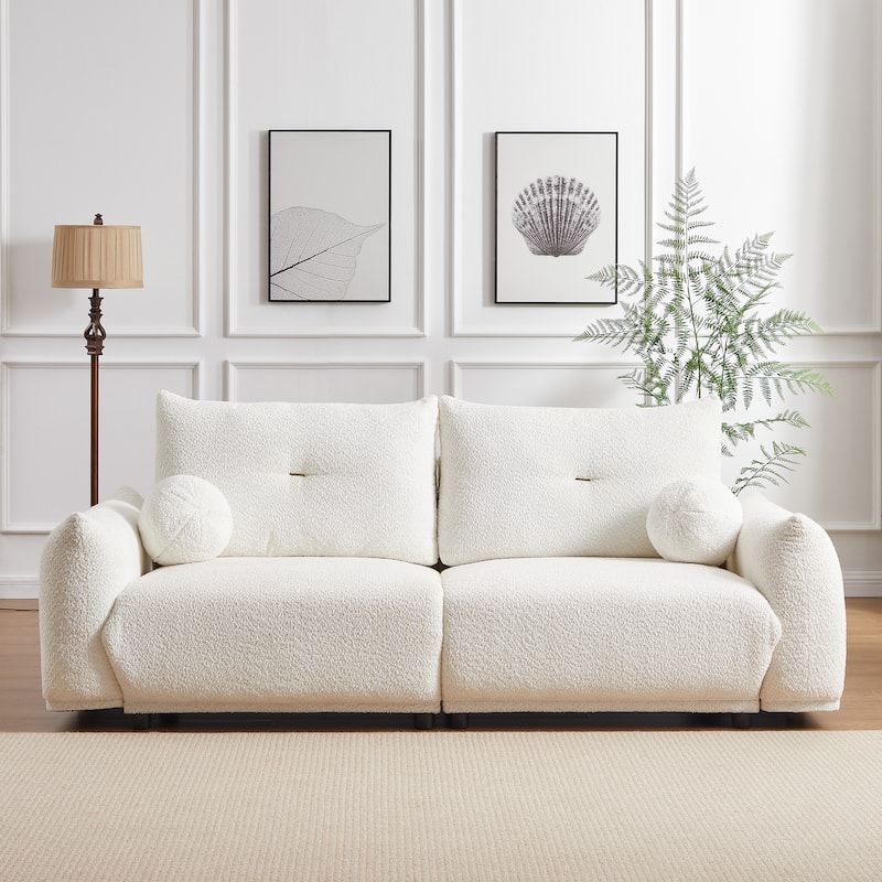 2 Sets of Wool 2-seater Cushion 90"Comfortable Sofa for living room 2 Cushions and 2 Ball Pillows