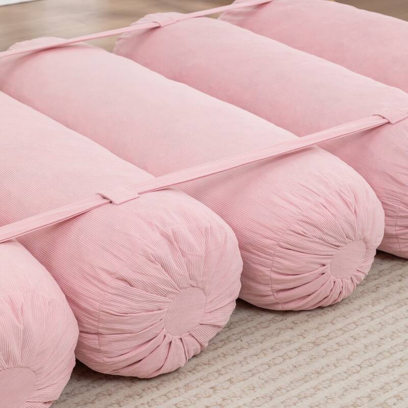 Versatile Lazy Sofa Corduroy Chaise Lounge Floor Couch Composed of 5 Cylindrical Pillows with Adjustable Straps