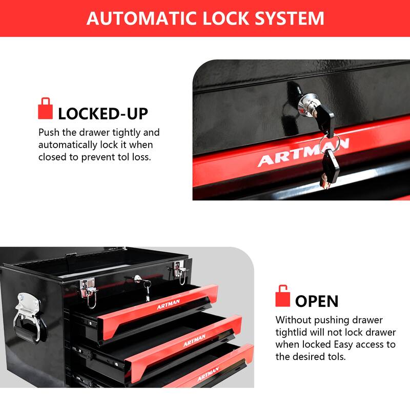 High Wear Resistance 3 Drawers Tool Box Storage Space