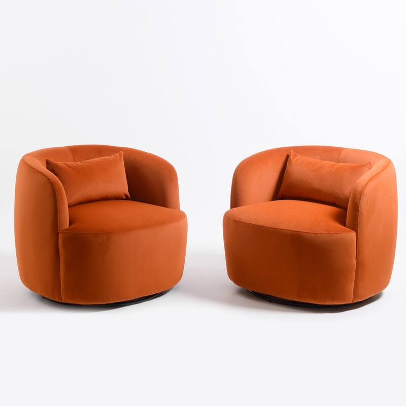 KINWELL 34" Wide Velvet Upholstered Swivel Accent Chair with Toss Pillow