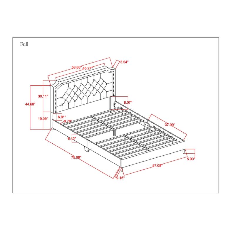 Ava Clipped-Edge Nailhead-Trim Button Tufted Upholstered Platform Bed
