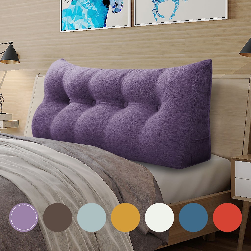 WOWMAX Backrest Bed Wedge Bolster Reading Pillow Headboard Lavender Linen Blend