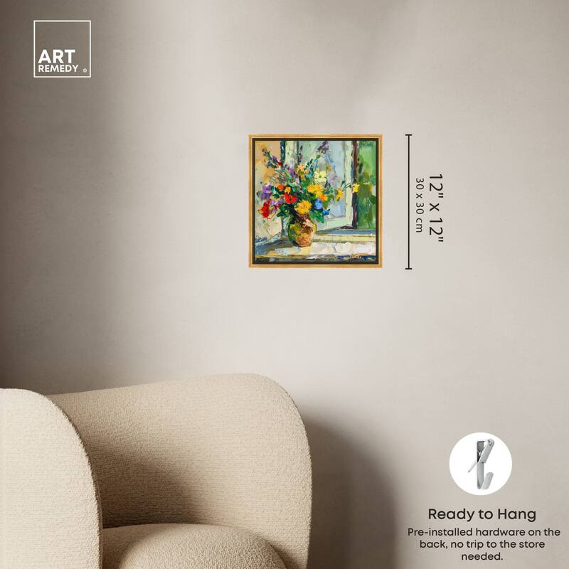 Art Remedy Vase By The Window Framed Impressionism 1 Piece Canvas Wall Art /Monet And Van Gogh Inspired Art