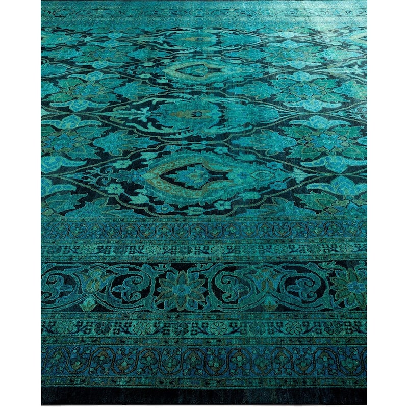 Overton Hand Knotted Wool Vintage Inspired Modern Contemporary Overdyed Green Area Rug - 10' 1" x 14' 1"