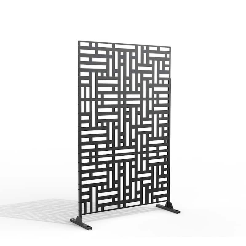 Privacy Screen Outdoor Free Standing Outdoor Screen Panel - 72"H x 47"W - Black-04B-Metal
