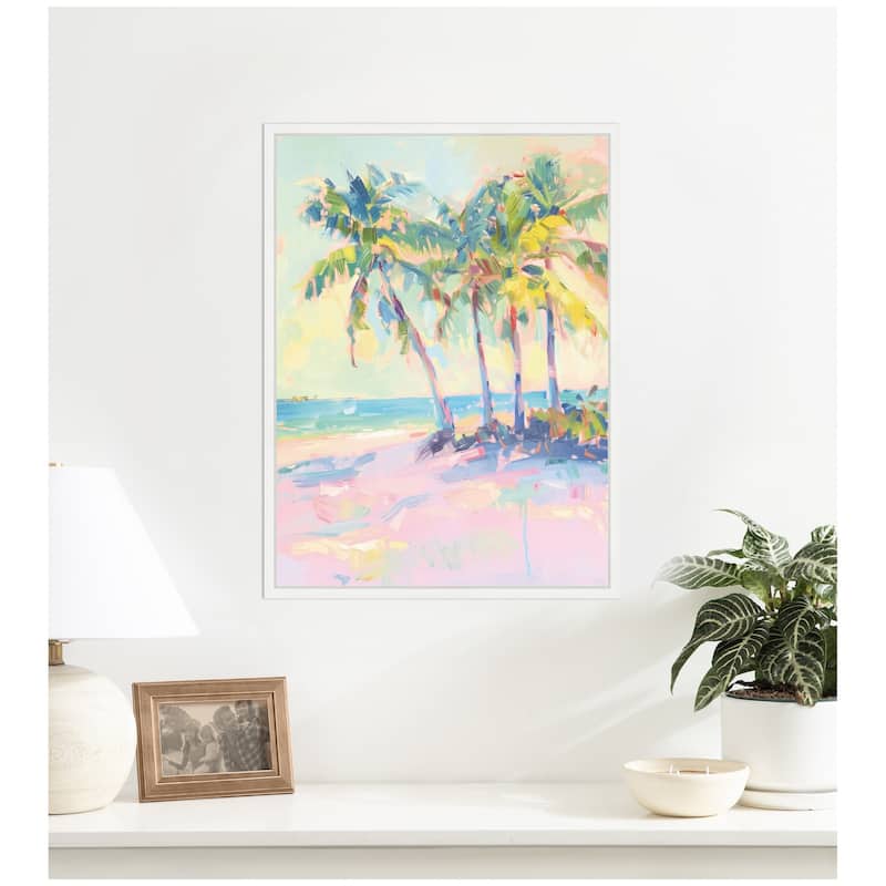 Kate and Laurel Beach Palm Tress Oil Painting by Honey Island Studio Framed Canvas Wall Art Print