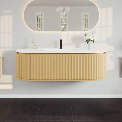 Eviva Haven 55"W Oak Wallmount Bath Vanity with Integrated Sink