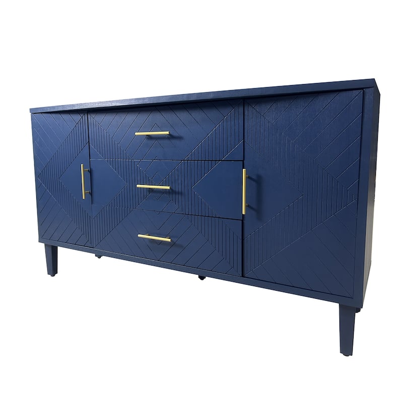 Stylish and Functional 2-Door 3-Drawer Cabinet with Carved Effect