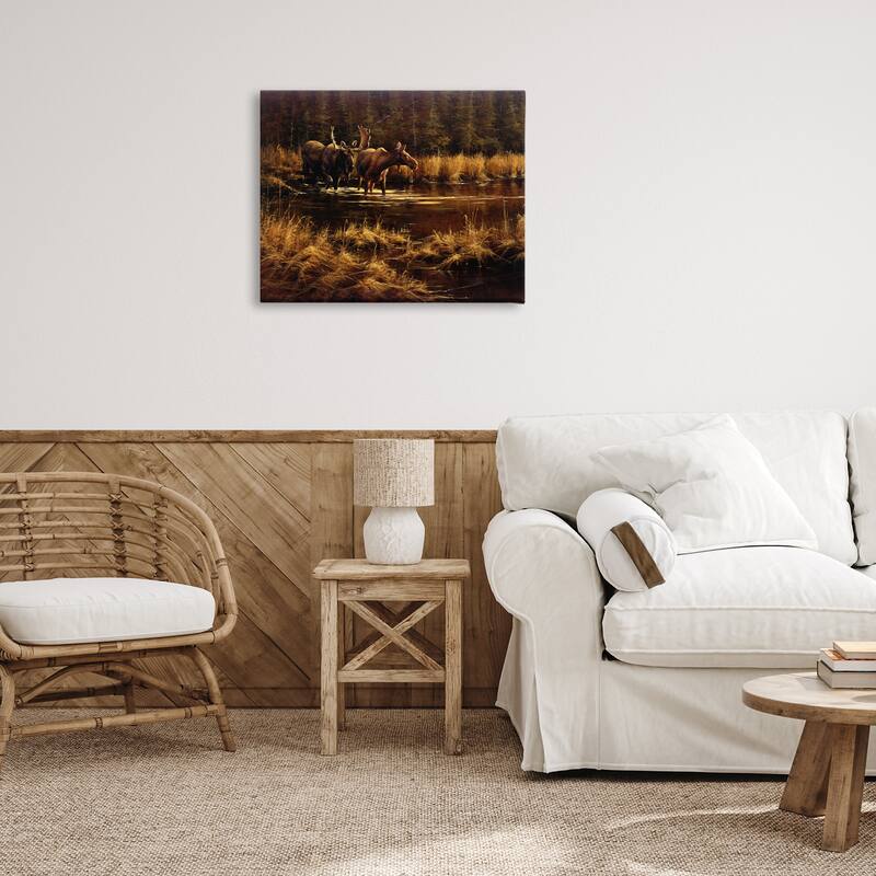 Stupell Moose Pair at Stream Canvas Wall Art Design By Paco Young