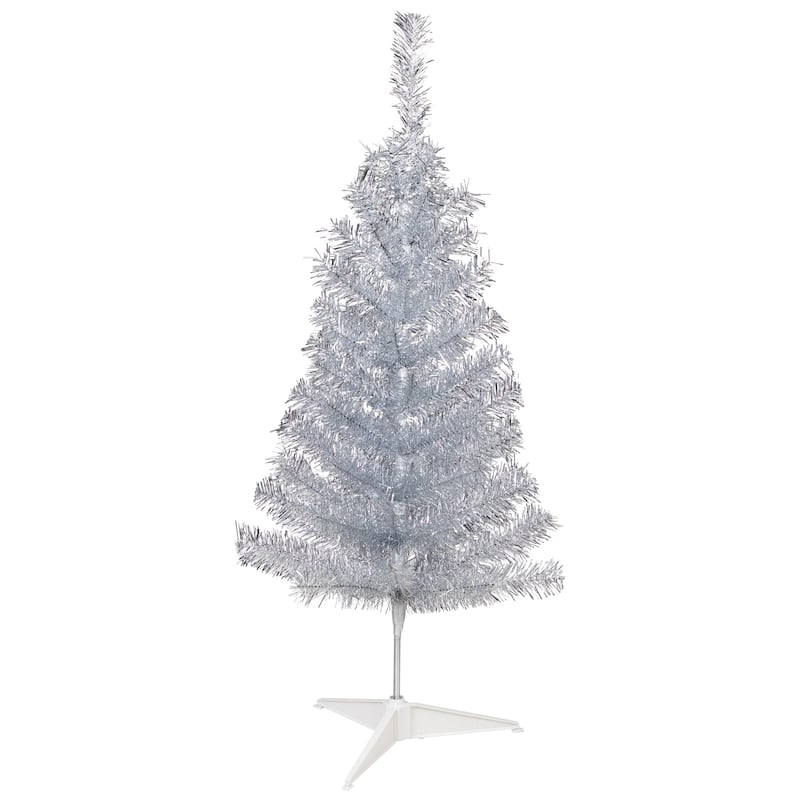 Artificial Tinsel Christmas Tree - 3' - Silver - Unlit - 3 Foot