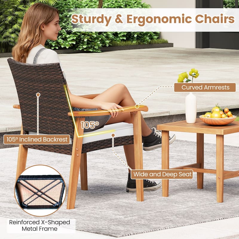 Gymax 3 PCS Patio PE Wicker Furniture Set w/Coffee Table & Cushions