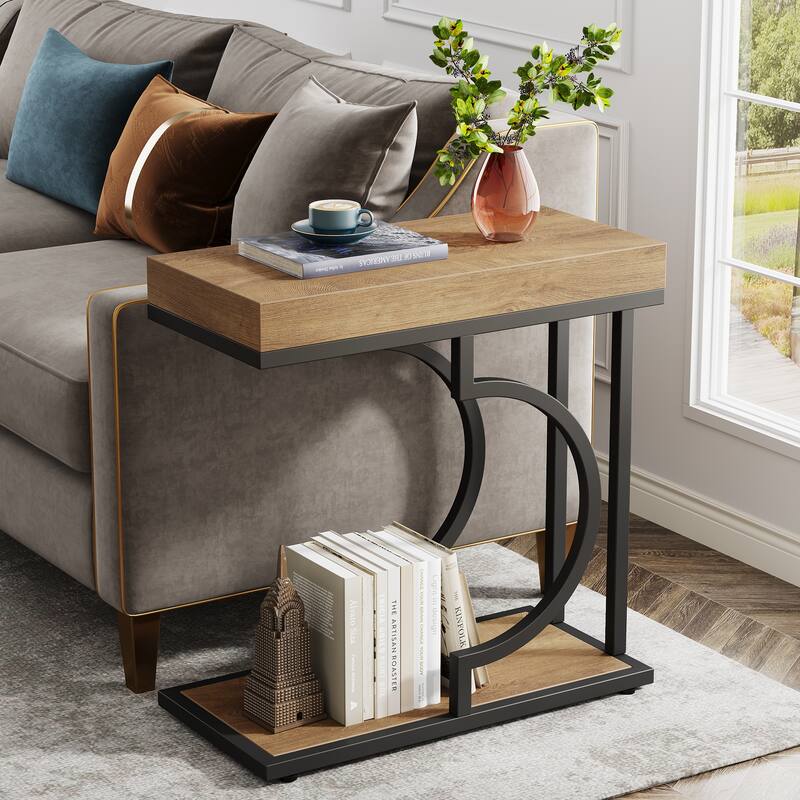 Modern Side Table, C Shaped End Table, Chairside Sofa Bedside Table for Living Room